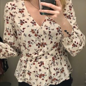 White long sleeve floral blouse